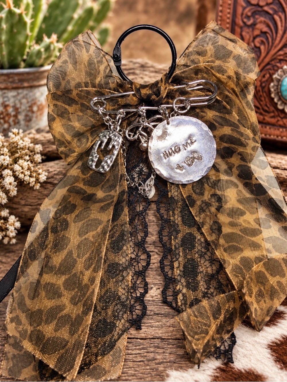 Leopard Print Bow keychain/bag charm.